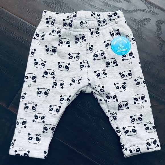 Carter’s Baby Girl Light Grey Panda Animal Winter Cozy Fuzzy Lined Leggings - Picture 1 of 9